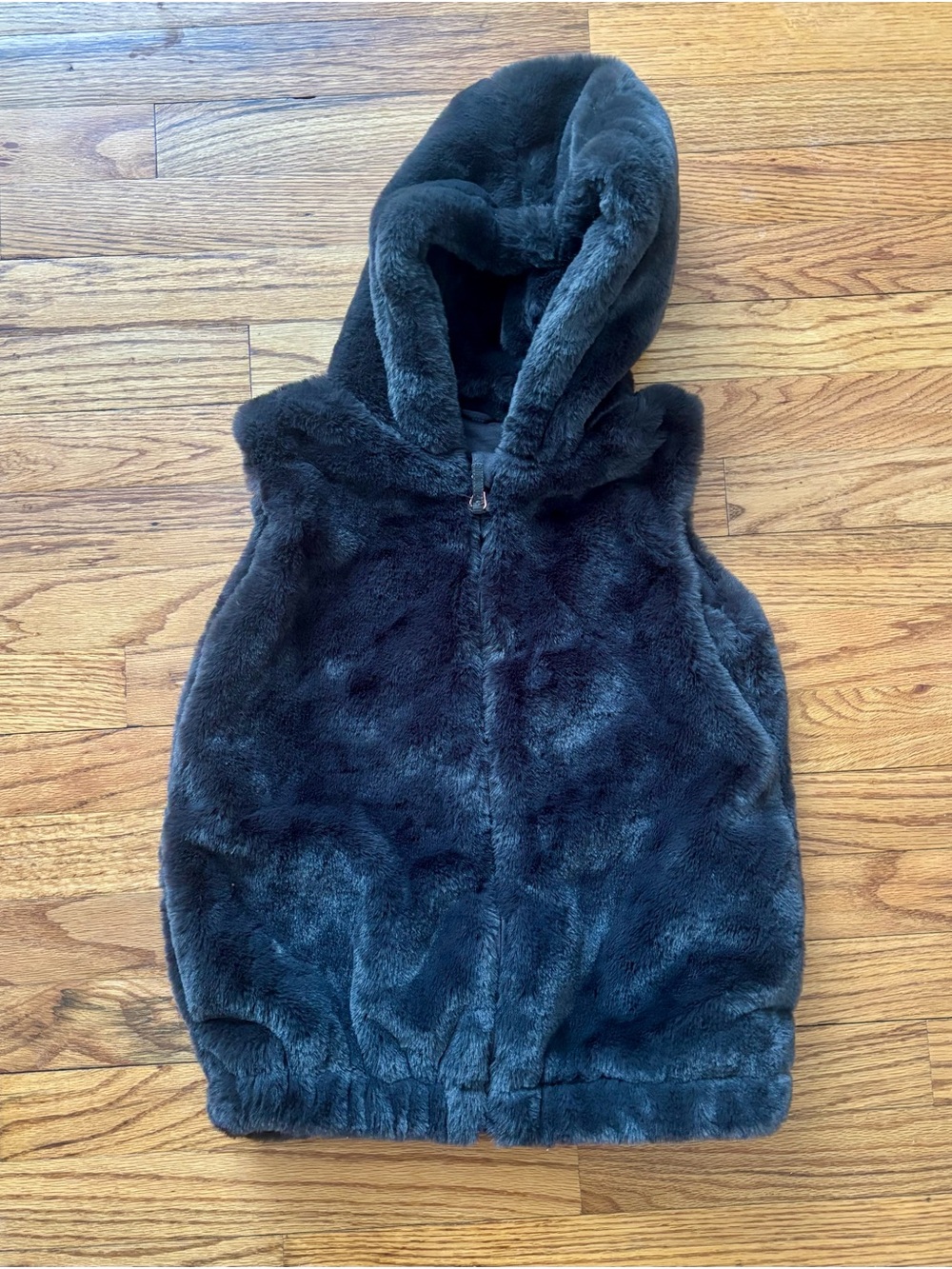 Kids Plush Hooded Vest - Black